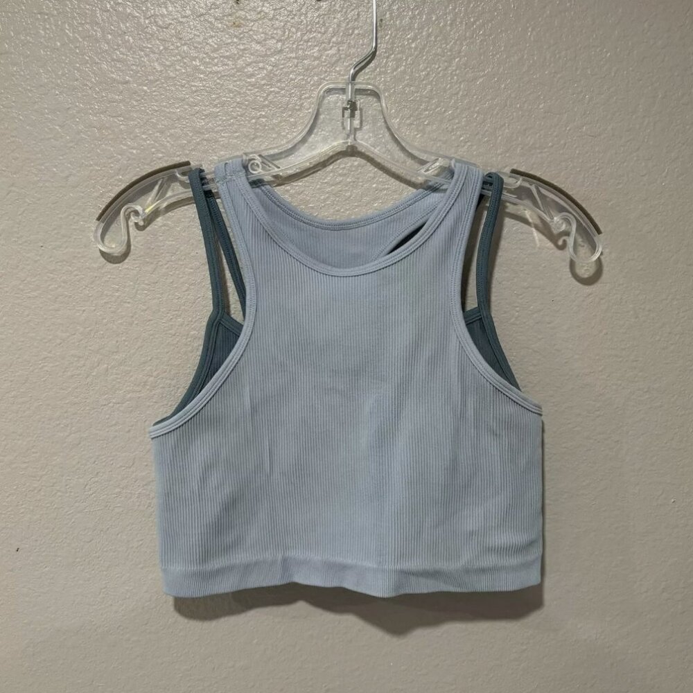 Free People Movement Tank Top Womens XL Blue Ribbed Cropped